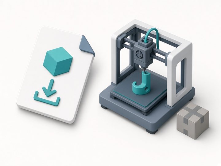 Fichier 3D à télécharger et imprimante 3D en train d'imprimer un crochet